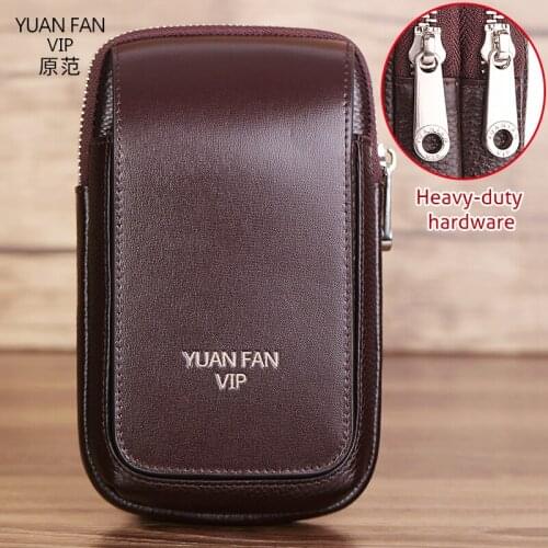 Genuine Leather Mens Fanny Waist Packs Double Zipper Belt Cell Phone Bag Travel Mini Hip Bum Bag Money Cards Purse Top Quality