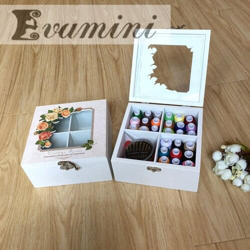 Wedding Sewing Kit Creative Glass Cover with Lock Needle Box Set Household Sewing 27 Thread Korean Cross Stitch Tool Storage Box