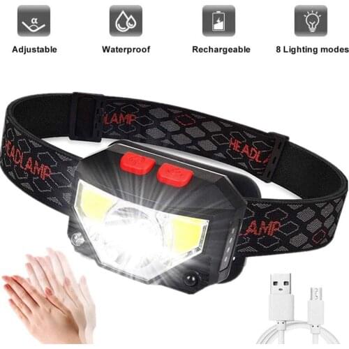 Led Headlight Motion Sensor Headlight Flashlight Built-In Sensor Battery Inspection Work Night Light Fishing Light Flashlights