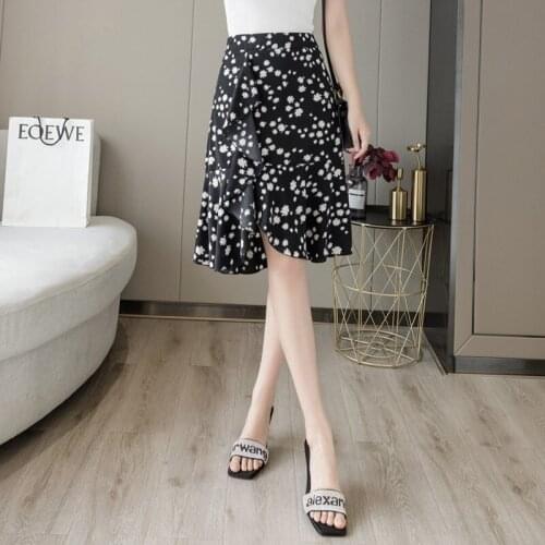 Black Dot Chiffon Fishtail Skirt Women 2021 Summer New High Waist Floral Skirt Women Patchwork Hip Ruffle Daisy Skirt Women