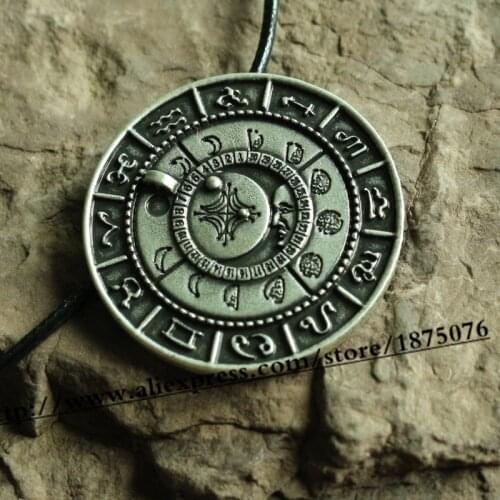 Lanseis10pcs viking retro The old moon phase talisman necklace rune pendant amulet jewelry