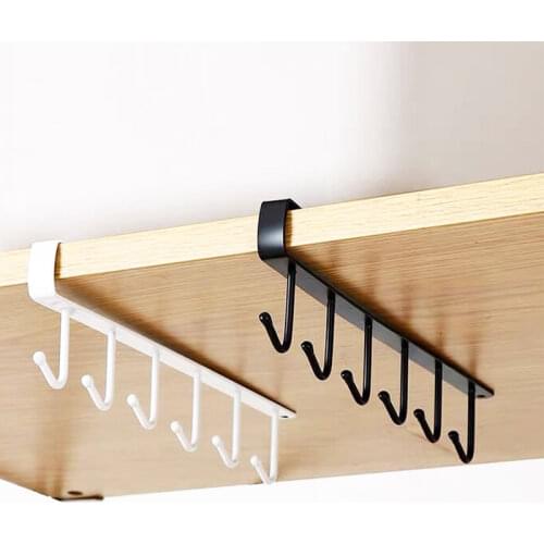 Iron Cupboard Hooks Cup Holder for Hanging Bathroom Hanger Kitchen Organizer Cabinet Door Shelf Removed Storage Rack Home Decor