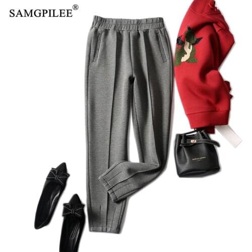 Women Pant 2020 Full Length Casual Korean Plus Size Broadcloth Elastic Waist Solid High Pleated Pencil Pants For Woman 4XL