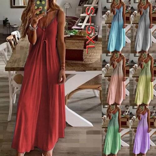 2021 Dress Women Casual Sleeveless Camisole V-neck Print Tank Long Dress Plus Size 5XL Vestidos Boho Hippie Chic Long Dress #SRN