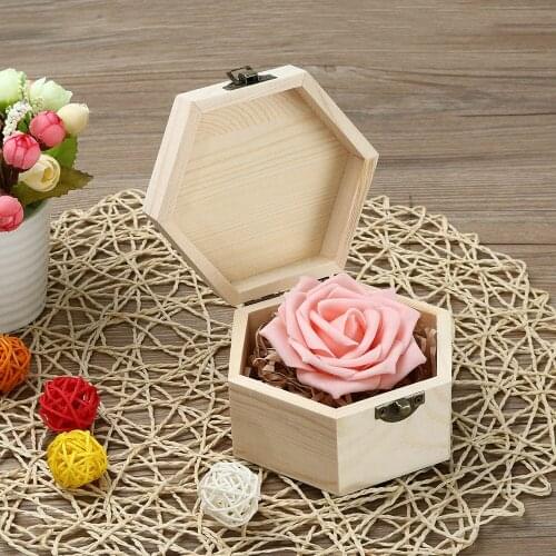 1PC Portable Hexagonal Shaped Wooden Storage Box Jewelry Box Wedding Gift Box Holder Khaki Wooden Housekeeping Supplies