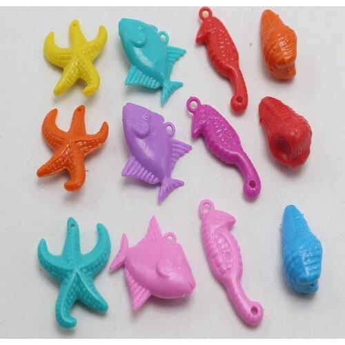 100 Mixed Bubblegum Color Acrylic Assorted Sea Oceans Design Plastic Pendants