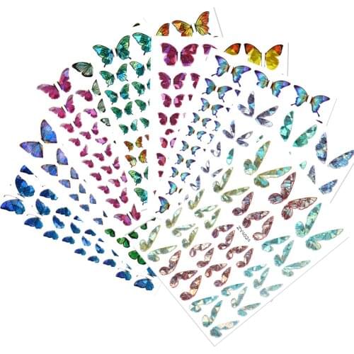 18styles Laser Jungle Pixel Butterfly Sticker Holographic 8*10cm Wild Decals Wings Self-Adhesive 3D Press On Nail Artsticker X02