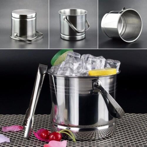 1L Stainless Steel Ice Bucket Thick Ice Holder Container with Lid and Tweezer for Bar Party High Quality