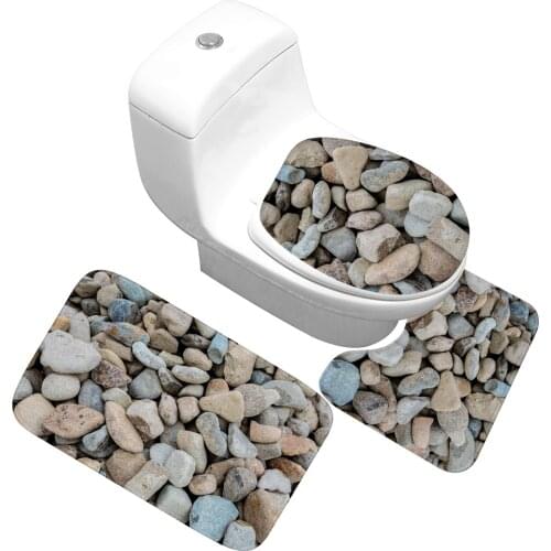 3Pcs/set Stone Pattern Bathroom Toilet Mat Soft and Comfortable Flannel Bath Mat Set Antiskid Bathroom Floor Rug
