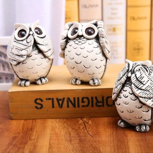 3Pieces/Set) Resin Owl Retro Figurine European Home Decoration Accessories Desktop Ornaments