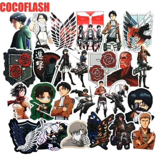 42Pcs/set Japanese Anime Attack On Titan Cartoon Sticker For DIY TOY Guitar Scrapbook Skateboard Snowboard Laptop Luggage