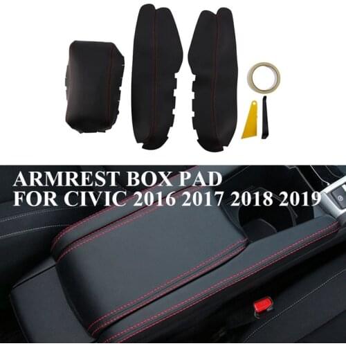 Car Armrest Box Pad Non-Slip Absorb-Sweat Center Console Cover for Honda Civic 2016-2019 Leather Synthetic