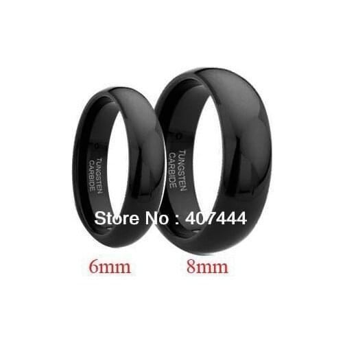 Free Shipping Wholesales Cheap Price Jewelry USA Hot Sales 8MM/6MM Black Shiny Domed Tungsten Carbide Wedding Band Ring Set