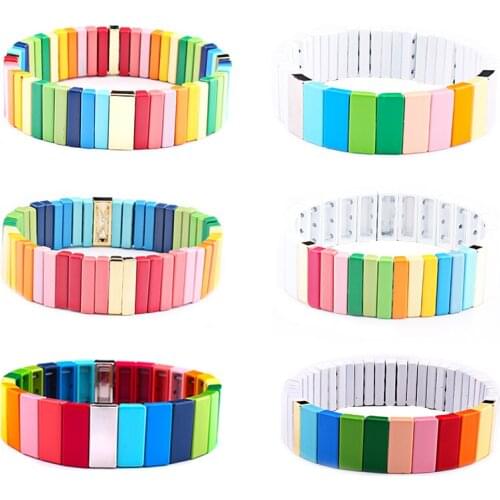 Handmade Rainbow Tile Bracelet Honeycomb Hematite Set Couple Bacelet Gifts Charm Female Wristband Friendship Bracelets Bohemian