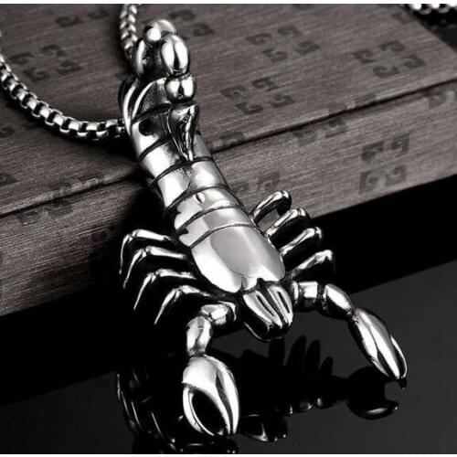 28 inches 4mm wide Rolo chain Vintage Retro Mens 316L Stainless Steel Large Scorpion Pendant Necklace Holiday Jewelry