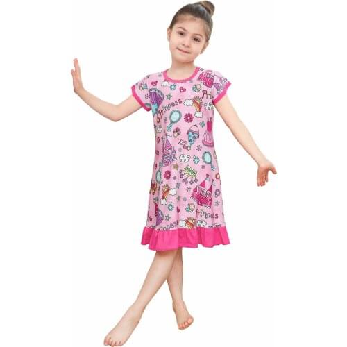 Flower Nightdress Little Teen Girl Nightgown Pajamas Dresses Children Summer Soft Home Wear Clothes Kids Sleepwear Gecelik