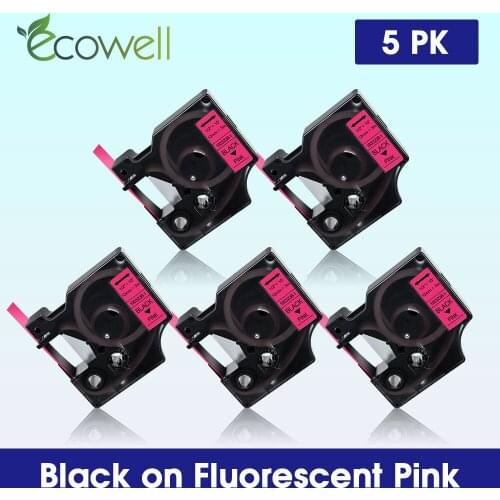 Ecowell 5PK 1933238-1 Compatible for Dymo D1 12mm 1933238-1 label tape Black on Fluorescent Pink for Dymo LabelManager 160 280