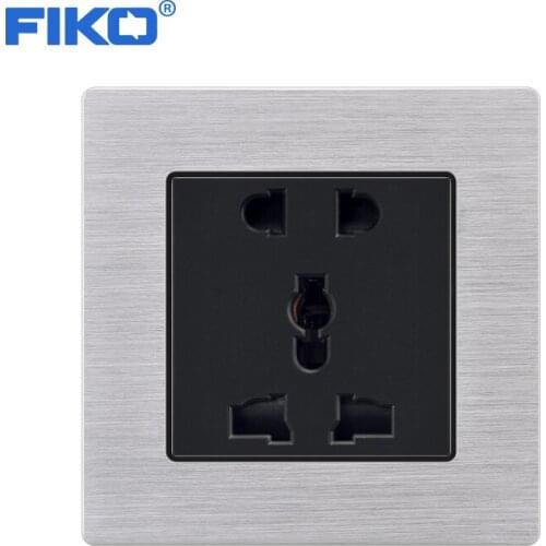 FIKO Silver Aluminium Alloy Panel 86mm*86mm 13A universal 5 pin wall power Household socket family hotel socket