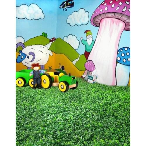Lawn Cartoon Mushroom Sheep Photography Backdrops Photo Props Studio Background 5x7ft