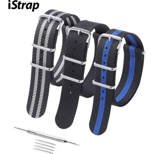 IStrap 3PCS Nylon Watch Straps 18mm 20mm 22mm Zulu Strap Fabric Watch Band Multi Color Wrist Belt Bracelet + Tool