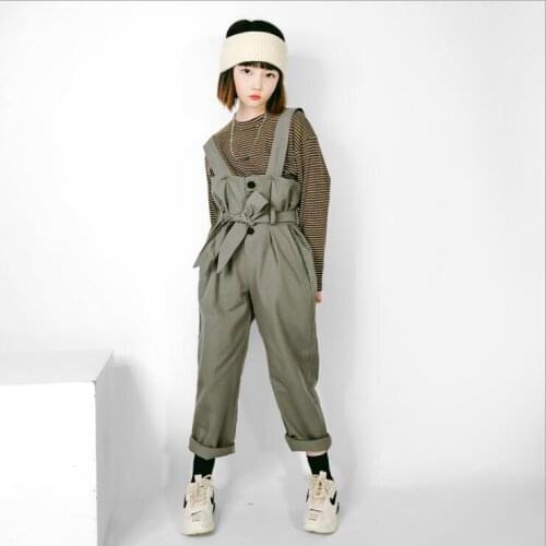 2021 new wholesale girls bow overalls spring cotton fashion girls long pants 4-9t A184