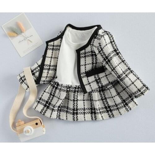 2020 Fashion 1-6Y Baby Girls Clothes Sets Birthday Long Sleeve Plaid Coat Tops+Dress 2Pcs Party Warm Outfit