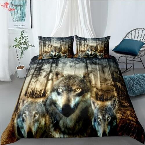 Fashion Wolf Pattern Adult Bedding Sets Animal Duvet Cover Twin Full Queen King Size Bed Set Moon Printed Quilt Comfoter Covers