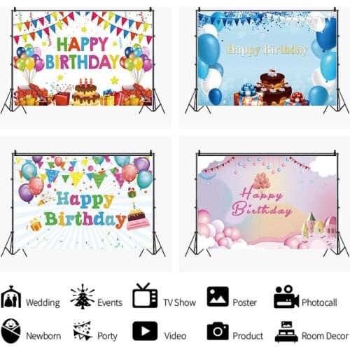 Colorful Balloon Bunting Castle Cake Backdrops Photo Background Decorations for Kids Birthday Party Photography Photocall