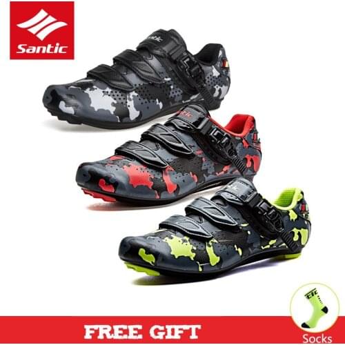 Santic 2019 Men Pro Road Cycling Shoes Bike Sneakers PU Breathable Biking Shoes Auto-locking Bicycle Shoes for Outdoor Riding