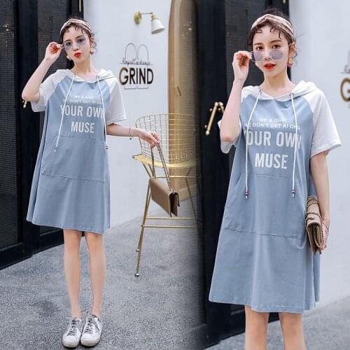 Maternity Summer Dress Trendy Mid-Length Maternity Dress Western Style Fashionable Hooded Sweater For Pregnant Women