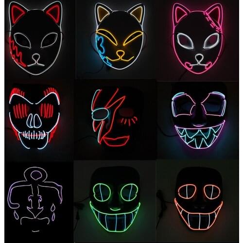 Halloween Cosplay Mask Party Costume Accessories Glowing Smiling Face Anime Animals Luminous LED Mask