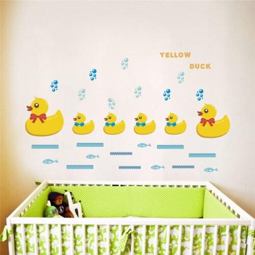 Cute Yellow Ducks Fishes Wall Stickers For Kids Room Bathroom Home Decoration Cartoon Animals Mural Art Diy Pvc Decal Poster