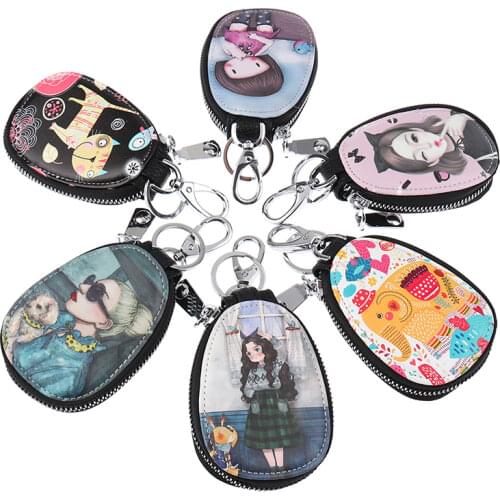 Fashion Cartoon Women Key Bag Girl Students Leather Key Wallets Key Case For Car Key Chains Cover New Lovely Zipper Key Holder