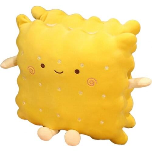 Stuffed Plush Pillow Cartoon Convenient Yellow Sandwich Biscuits Plush Cushion Doll Toy for Kids Adults