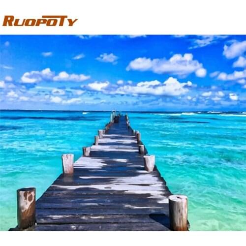 RUOPOTY Frame Picture Diy Painting By Numbers For Adult Blue Seascape Coloring By Numbers Modern Wall Art Home Decors Diy Crafts