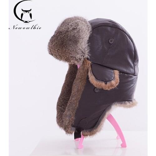 2021 New Winter hat for men real rabbit fur ear cap warm winter men hat fur beret Russia hats high quality to keep warm