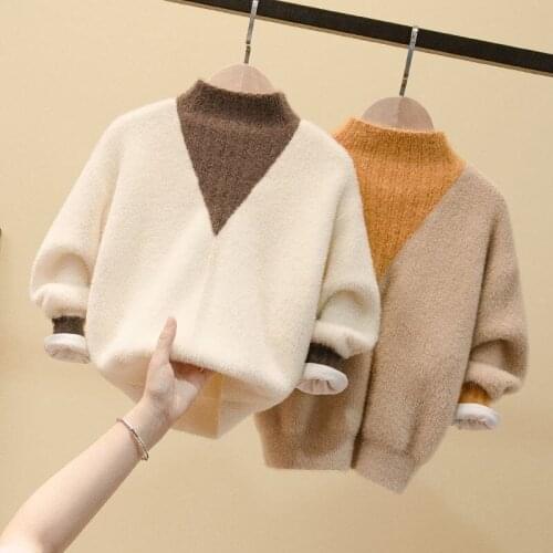 New Spring Winter Girl Casual Sweater Childrens Knitted Kids Turtleneck Warm Long Sleeve Thicken Fashion High Quality Mink Down