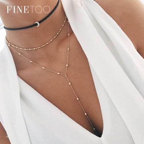 Boho Multi Chain Layered Moon Necklace Choker Vintage Statement Necklaces for Women Girls Collar Mujer Minimalist Jewelry