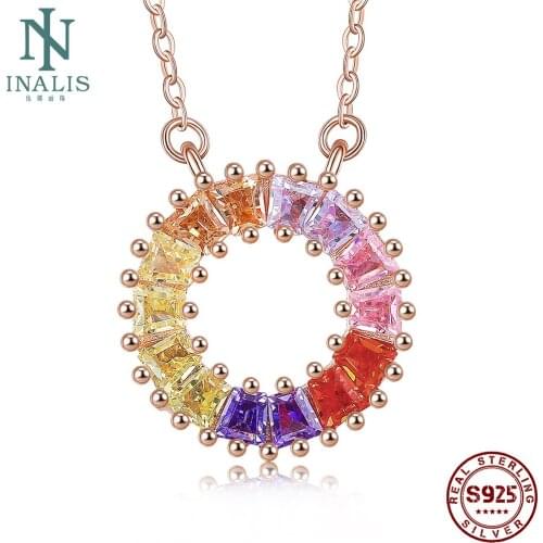 INALIS Necklace For Women 925 Sterling Silver Inlay Colorful Zircon Rainbow Type Pendent Necklace Elegent Life Stylish Jewelry