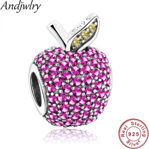 Fit Original Pandora Charms Bracelet 925 Sterling Silver Beads Pave Apple Charm 925 Silver Jewelry Making Women DIY Berloque