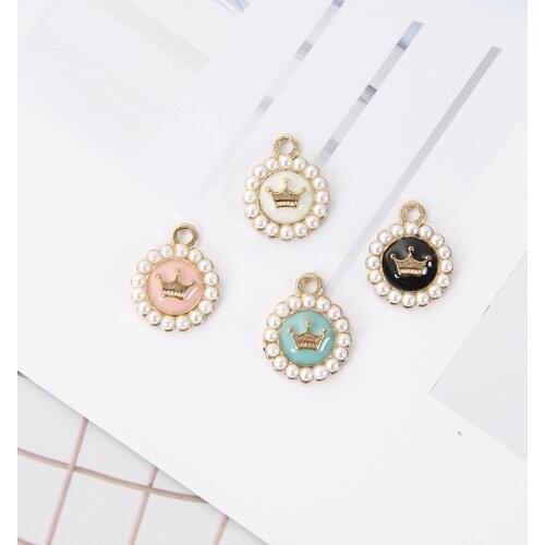 10pcs/pack Pearl Crown Enamel Charms Alloy Pendant fit for bracelet DIY Fashion Jewelry Accessories