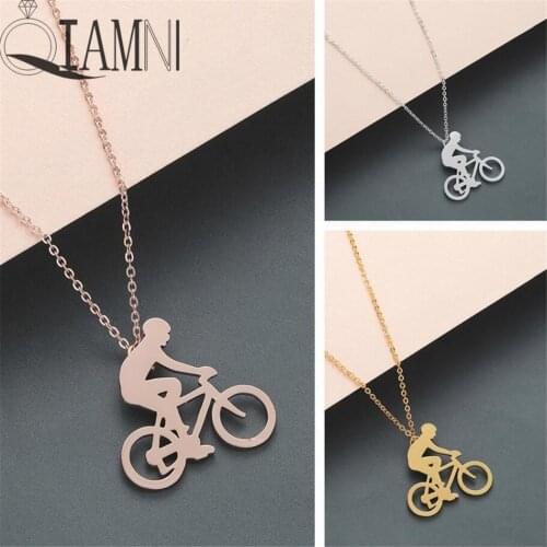 QIAMNI Bicycle Figure Bike Rider Pendant Necklace Birthday Gift Charm Sport Jewelry Cycling Men Necklace for Friendship Gift