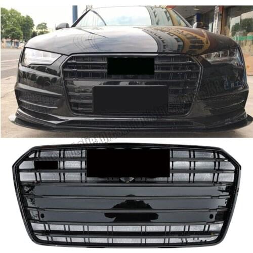 S7 style honeycomb mesh grill for audi a7 s7 2016 16 2017 17 2018 18 shiny Black ABS front bumper hood racing grid