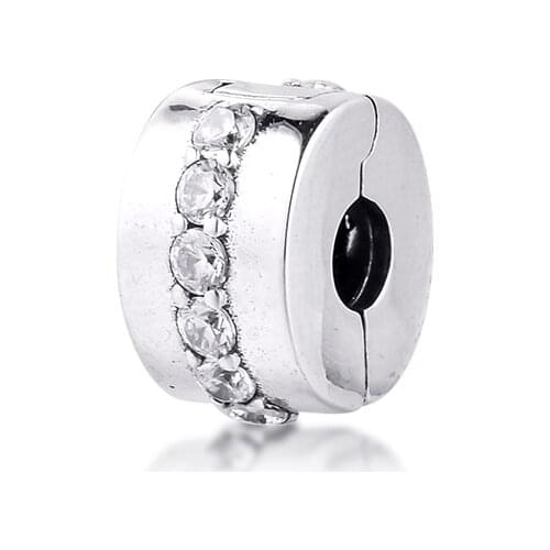 DIY Fits Pandora Bracelets Shining Path Clip Charms With Clear Cubic Zirconia 100% 925 Sterling Silver Beads Free Shipping