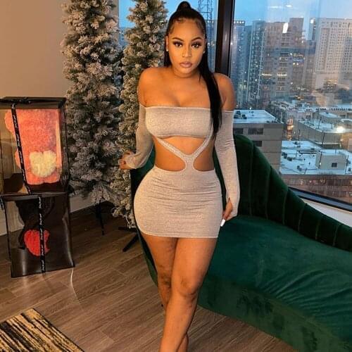 Sexy Off Shoulder Mini Dress Women Slash Neck Long Sleeve Bodycon Dress Skinny Cut Out Birthday Party Night Club Dresses Vestido