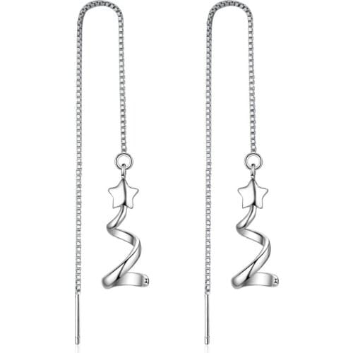 Fashion Star Spin 925 Sterling Silver Long Tassel Drop Earrings Jewelry for Party Christmas Gifts Women Simple Korean Earring