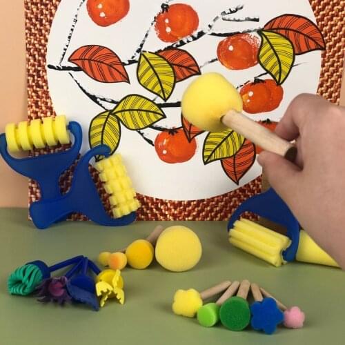 Sponge Seal Brush Spongy Brush Drum Brush Round Mushroom Head Sponge Painting Brush Card Rubbing Picture Set Material Package