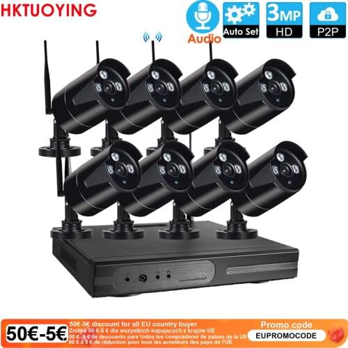 Plug&play 8CH 3MP HD audio Wireless NVR Kit P2P 3.0P Indoor Outdoor IR Night Vision Security 3.0MP IP Camera WIFI CCTV System