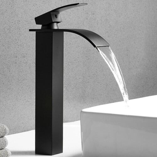 Basin Faucets Waterfall Sink Tap Bathroom Cabinet Faucet Black Paint Single Hole Faucet Hot and Cold Mixer Water Faucet