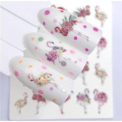 Fashion Stickers for Nails DIY Peony Flowers Flamingo Water Sliders Manicure Decor Watercolor Nail Decal Stickers Accessoires